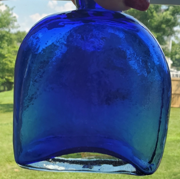 Cobalt Blue Glass Bottle Hand Blown Bud Vase Clear Bottom Mexico Set Pontil 5" - Picture 10 of 10